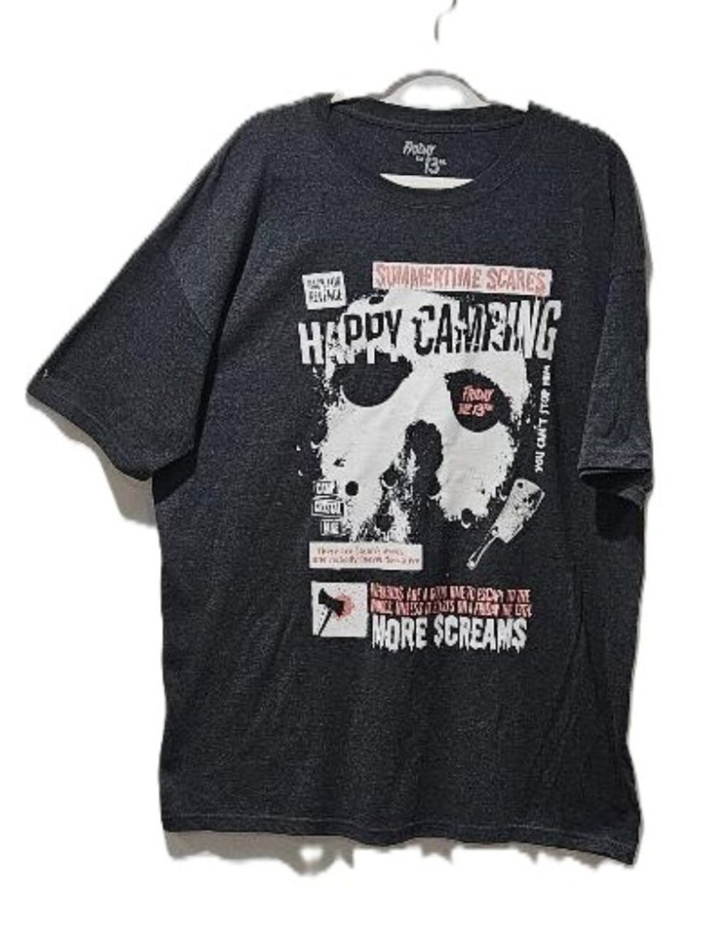 New FRIDAY 13TH SUMMER HAPPY CAMPING HORROR GREY TEE T-SHIRT XL JASON